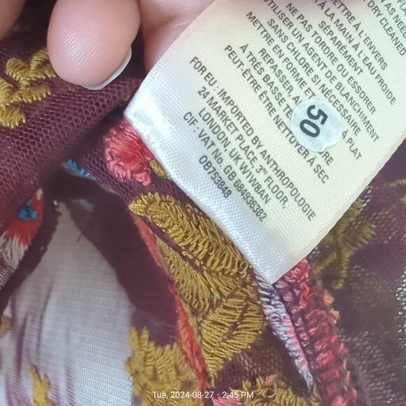 Anthropologie by Feather Bone Floral Embroidered Mesh Blouse Maroon Multi Small - Picture 6 of 9